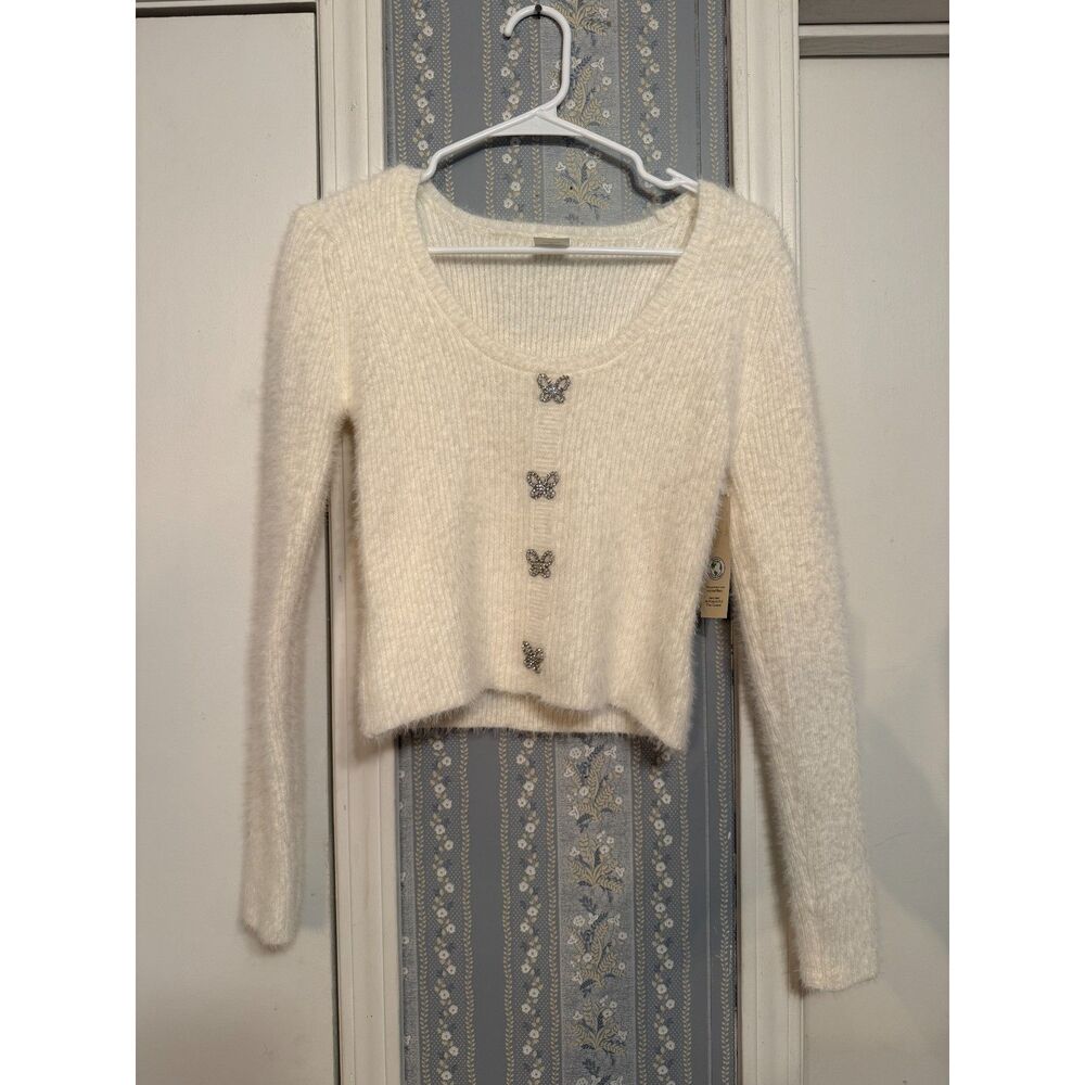NWT White Feather Sweater, M (8-10)